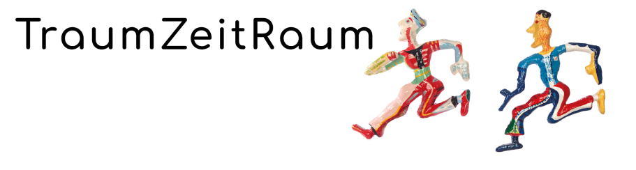 Logo TraumZeitRaum mit zwei sprintenden Figuren